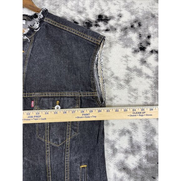Vintage Levis Trucker Jacket Vest Mens Size Large Black 90s Raw Neck & Sleeve - Picture 3 of 10